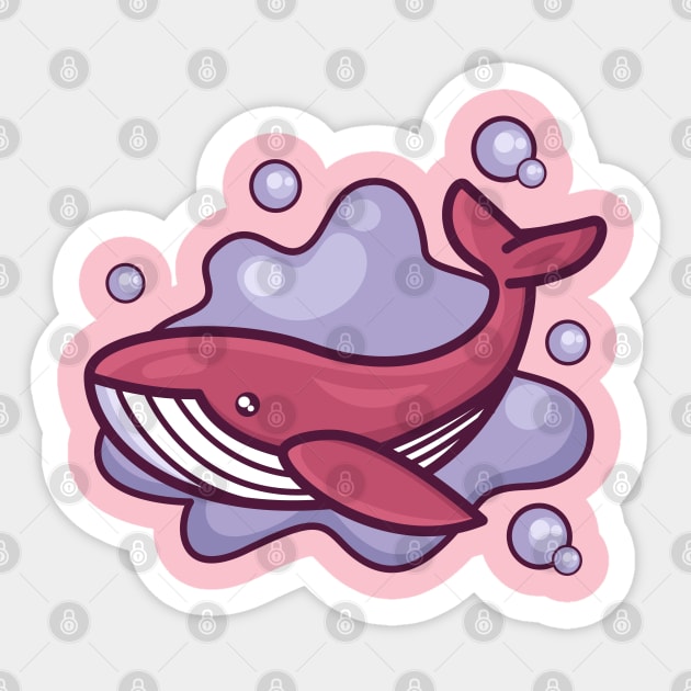 Cute Smiling Pink Whale Sticker by onama.std